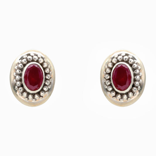 Crimson Halo Silver Stud Earrings