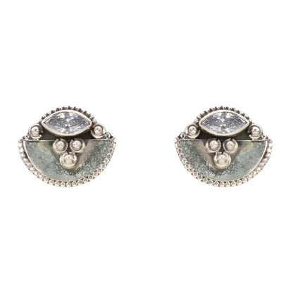 Elegant Marquise CZ Antique Silver Stud Earrings