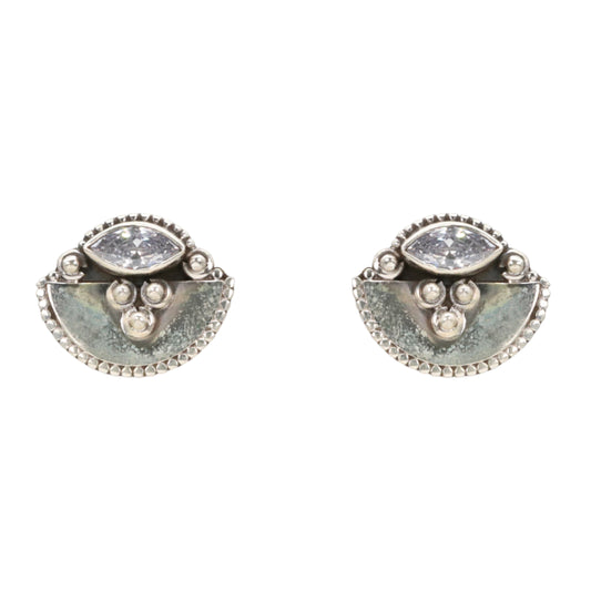 Elegant Marquise CZ Antique Silver Stud Earrings