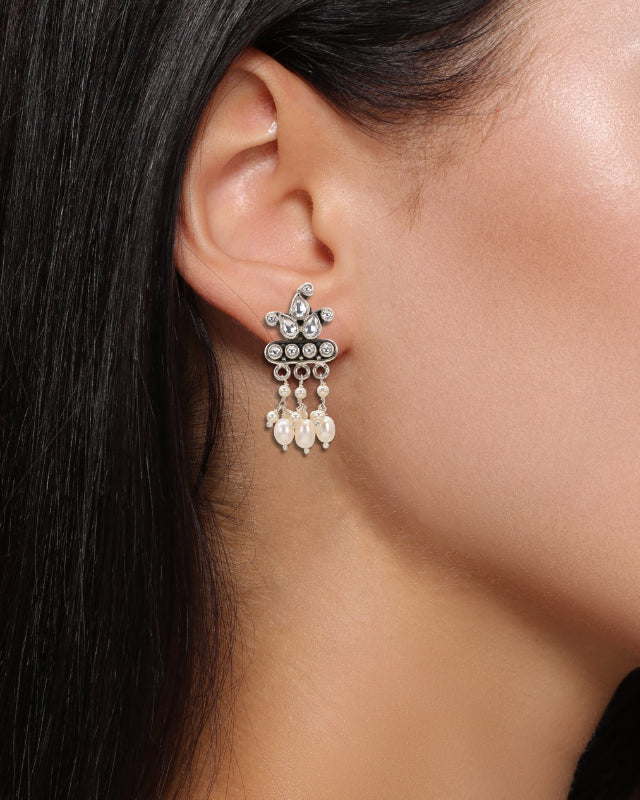 Regal CZ & Pearl Dangle Earrings