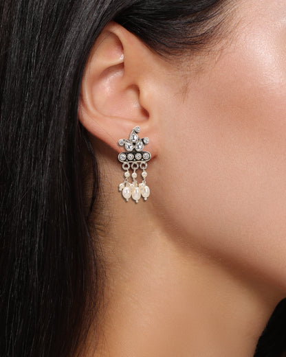 Regal CZ & Pearl Dangle Earrings