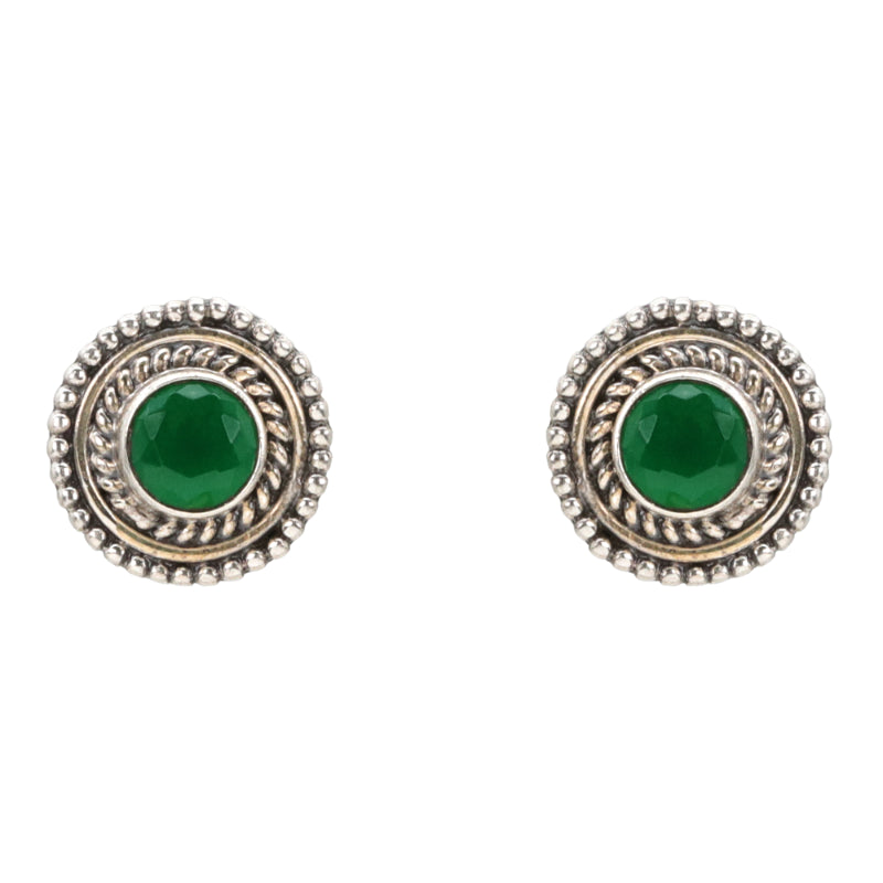Emerald Harmony Antique Silver Stud Earrings