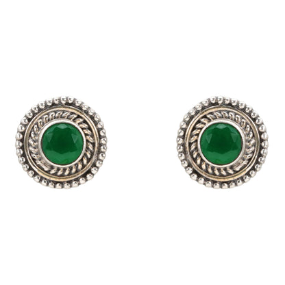 Emerald Harmony Antique Silver Stud Earrings