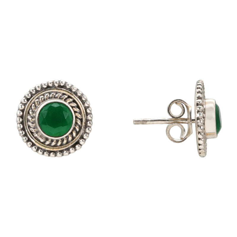 Emerald Harmony Antique Silver Stud Earrings
