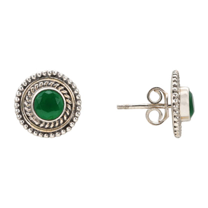 Emerald Harmony Antique Silver Stud Earrings