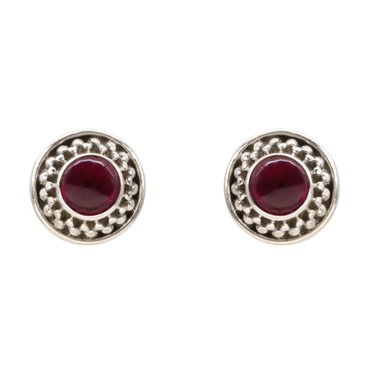Radiant Ruby Silver Stud Earrings