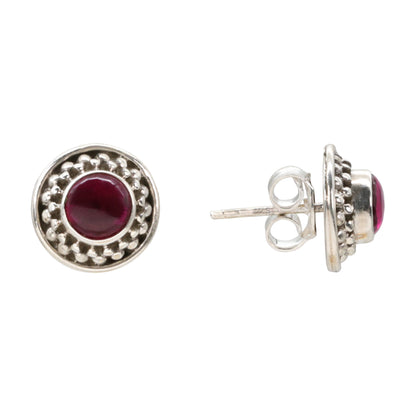 Radiant Ruby Silver Stud Earrings