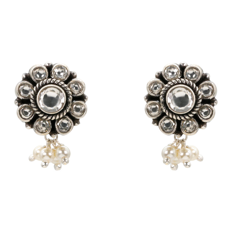 Vintage Bloom Silver Stud Earrings