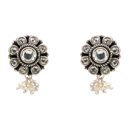 Vintage Bloom Silver Stud Earrings