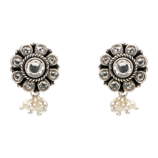 Vintage Bloom Silver Stud Earrings
