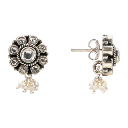 Vintage Bloom Silver Stud Earrings