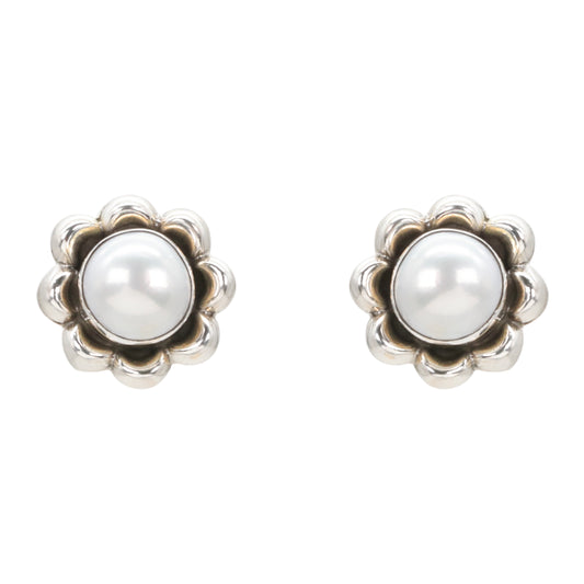 Lustrous Petal Silver Stud Earrings