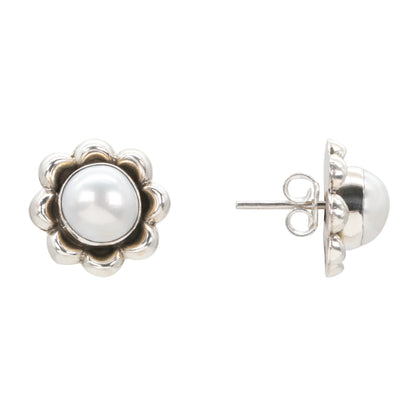 Lustrous Petal Silver Stud Earrings