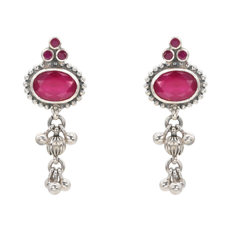 Ruby Radiance Silver Dangle Earrings