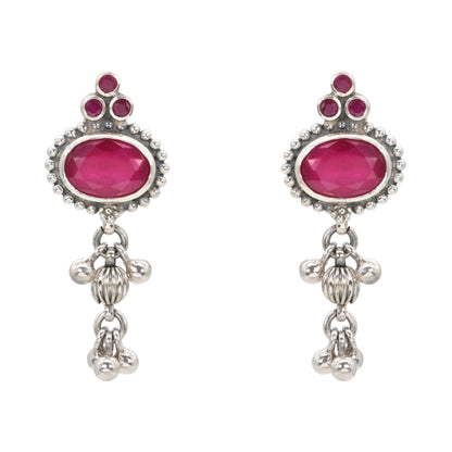 Ruby Radiance Silver Dangle Earrings