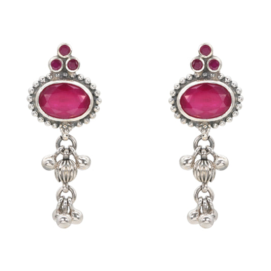 Ruby Radiance Silver Dangle Earrings
