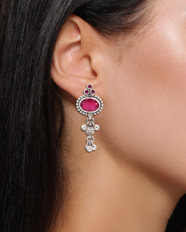 Ruby Radiance Silver Dangle Earrings