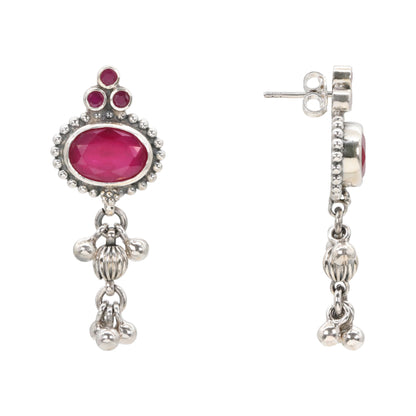 Ruby Radiance Silver Dangle Earrings
