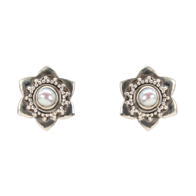 Floral Blossom Silver Stud Earrings