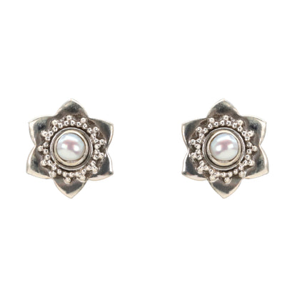 Floral Blossom Silver Stud Earrings
