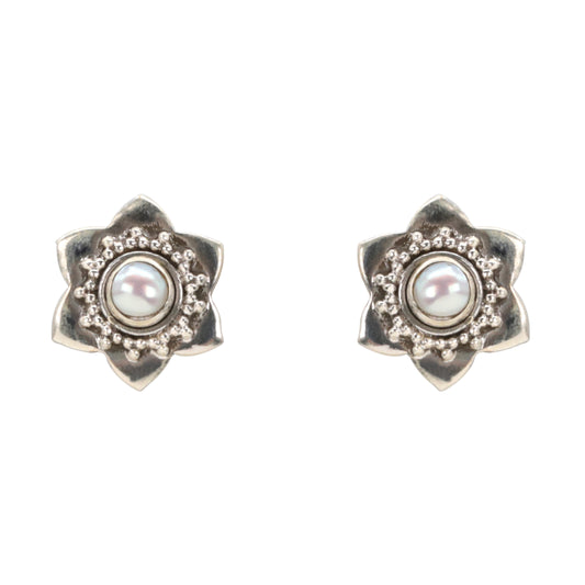 Floral Blossom Silver Stud Earrings