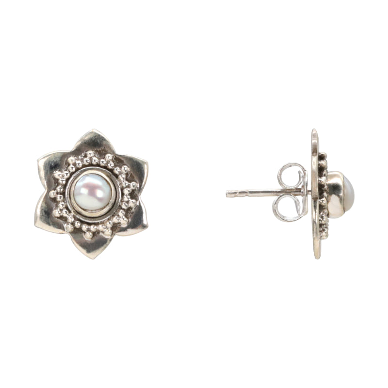 Floral Blossom Silver Stud Earrings