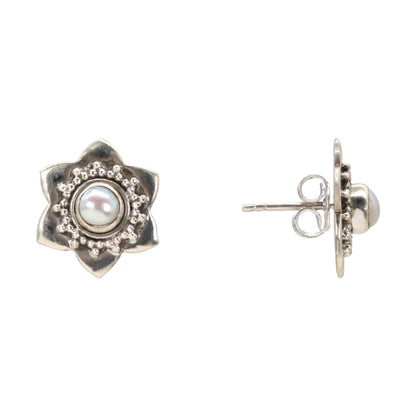 Floral Blossom Silver Stud Earrings