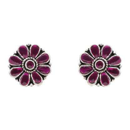 Crimson Petal Antique Silver Stud Earrings