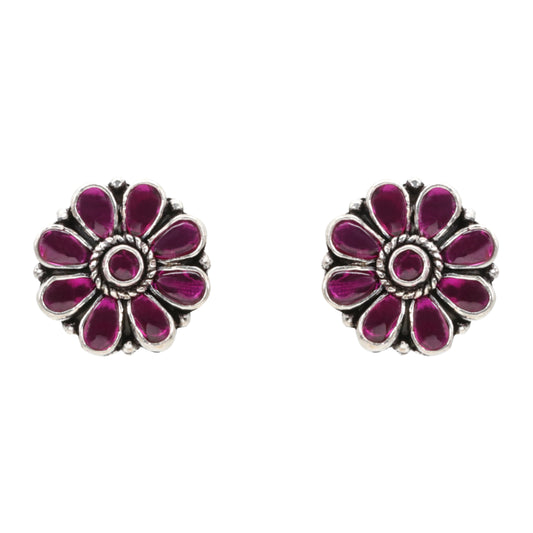 Crimson Petal Antique Silver Stud Earrings
