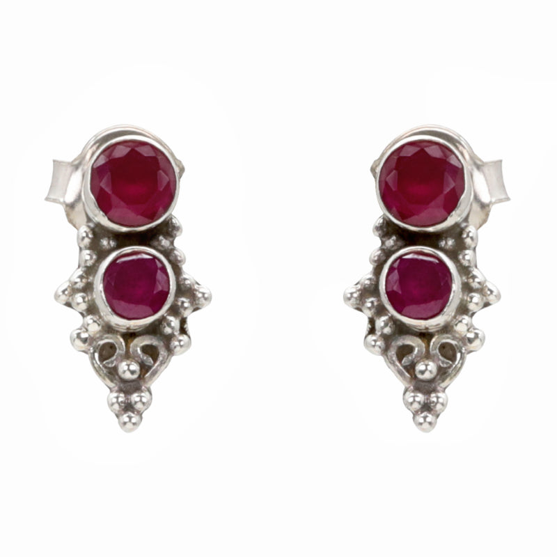 Crimson Duo Silver Stud Earrings
