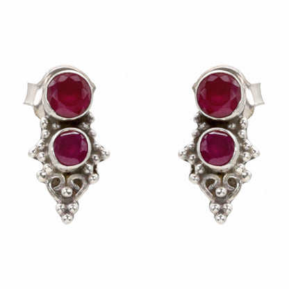 Crimson Duo Silver Stud Earrings