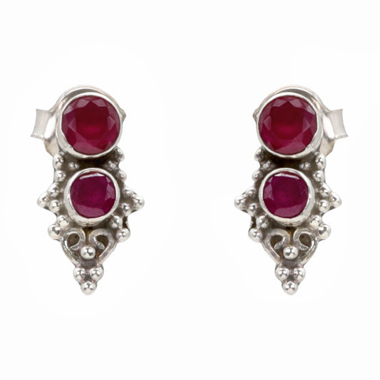 Crimson Duo Silver Stud Earrings