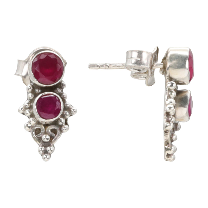 Crimson Duo Silver Stud Earrings