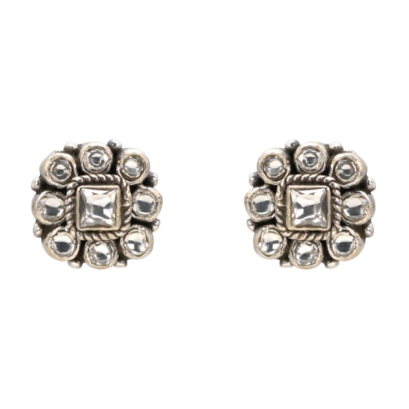 Radiant Halo Silver Stud Earrings