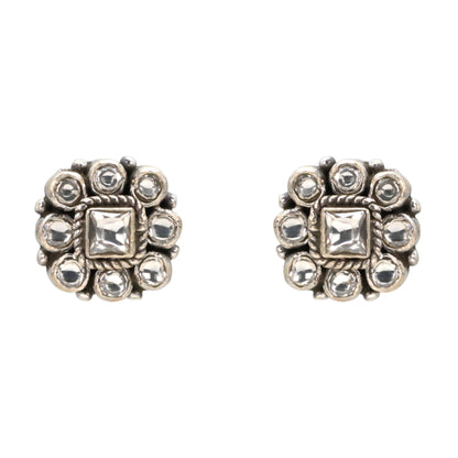 Radiant Halo Silver Stud Earrings