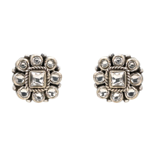 Radiant Halo Silver Stud Earrings