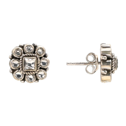 Radiant Halo Silver Stud Earrings