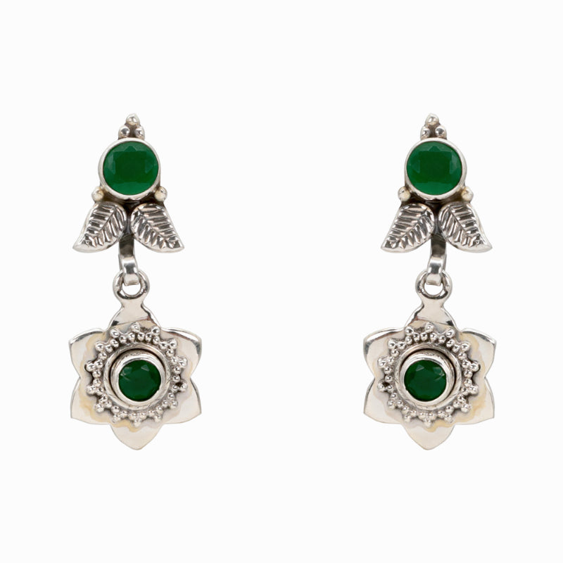 Emerald Vine Drops Silver Dangle Earrings
