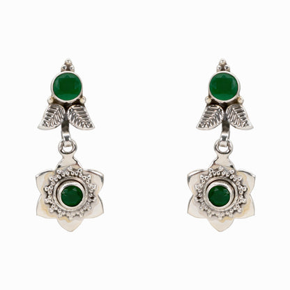 Emerald Vine Drops Silver Dangle Earrings