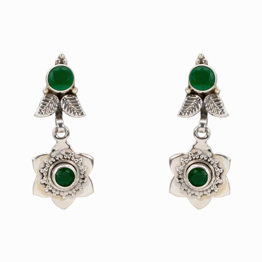 Emerald Vine Drops Silver Dangle Earrings