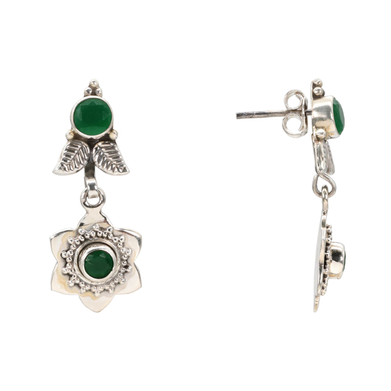 Emerald Vine Drops Silver Dangle Earrings