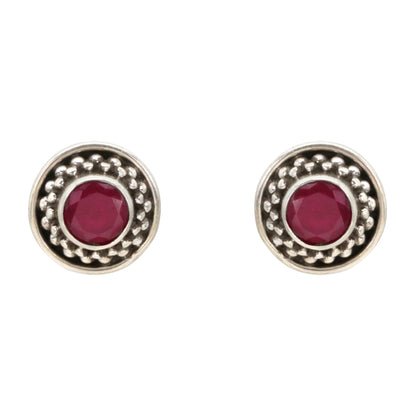 Crimson Petal Silver Stud Earrings