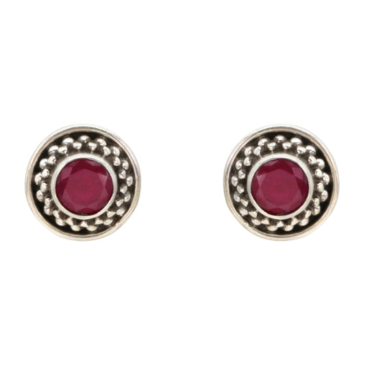 Crimson Petal Silver Stud Earrings