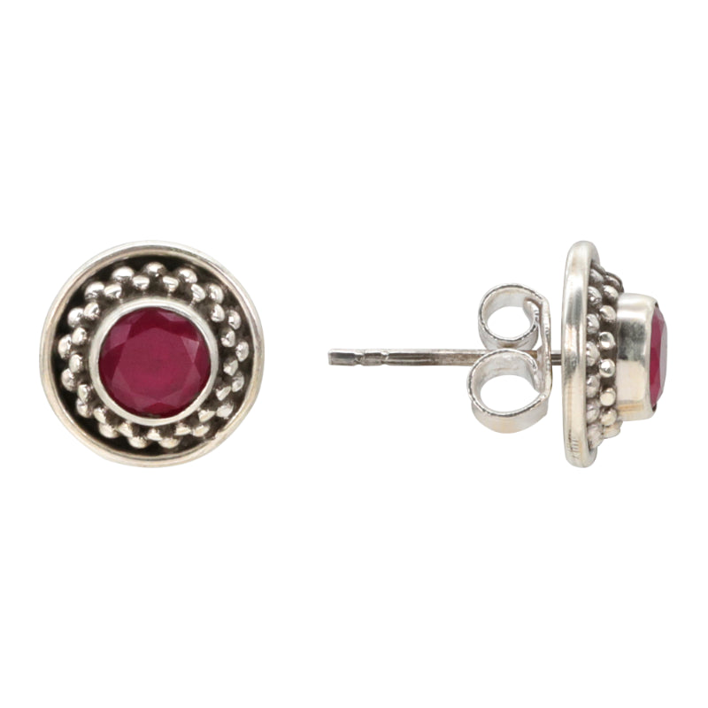 Crimson Petal Silver Stud Earrings