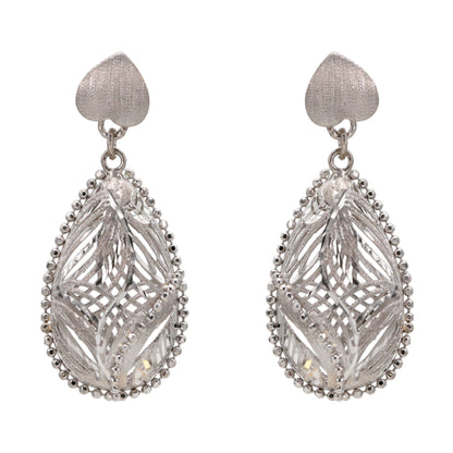 Silver Heart Filigree Drop Earrings