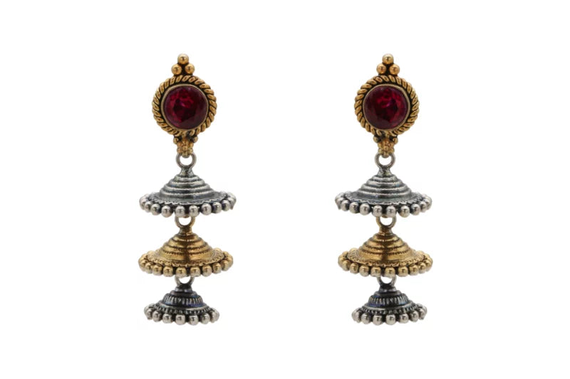 Red Stone Tiered Jhumka