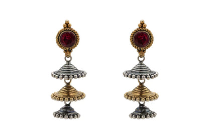 Red Stone Tiered Jhumka