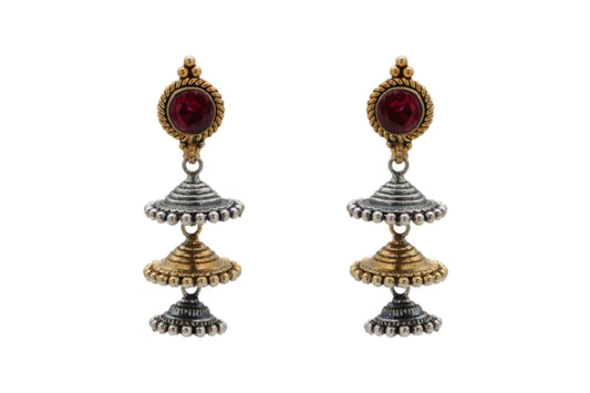 Red Stone Tiered Jhumka