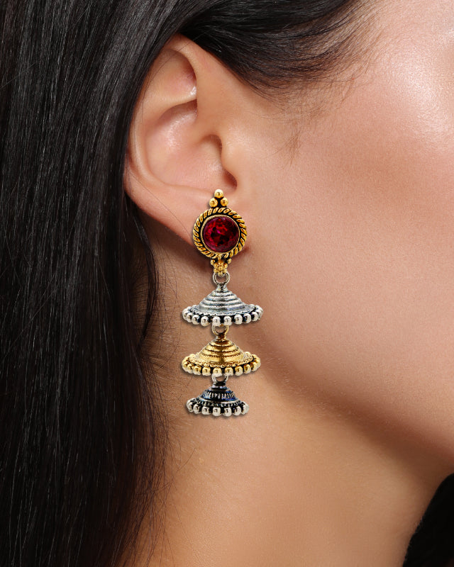 Red Stone Tiered Jhumka