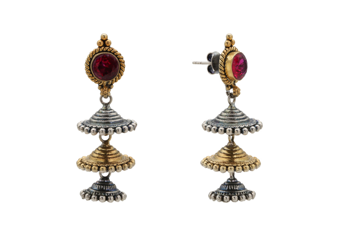 Red Stone Tiered Jhumka
